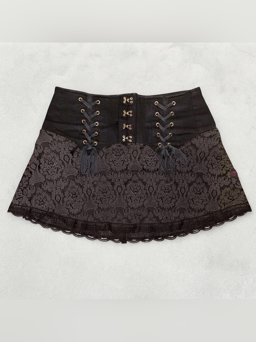 Rare Vintage Tripp NYC Corset Lace Damask Mini Skirt Goth XS